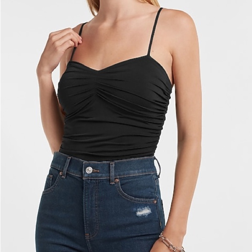 Express Body Contour Compression Ruched Bodysuit With Bra Cups NWT, Large